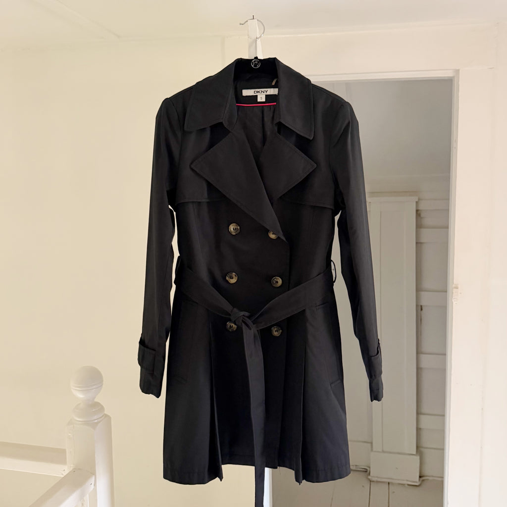 DKNY Y2K Abby Double Breasted Trench Coat in Black Size S