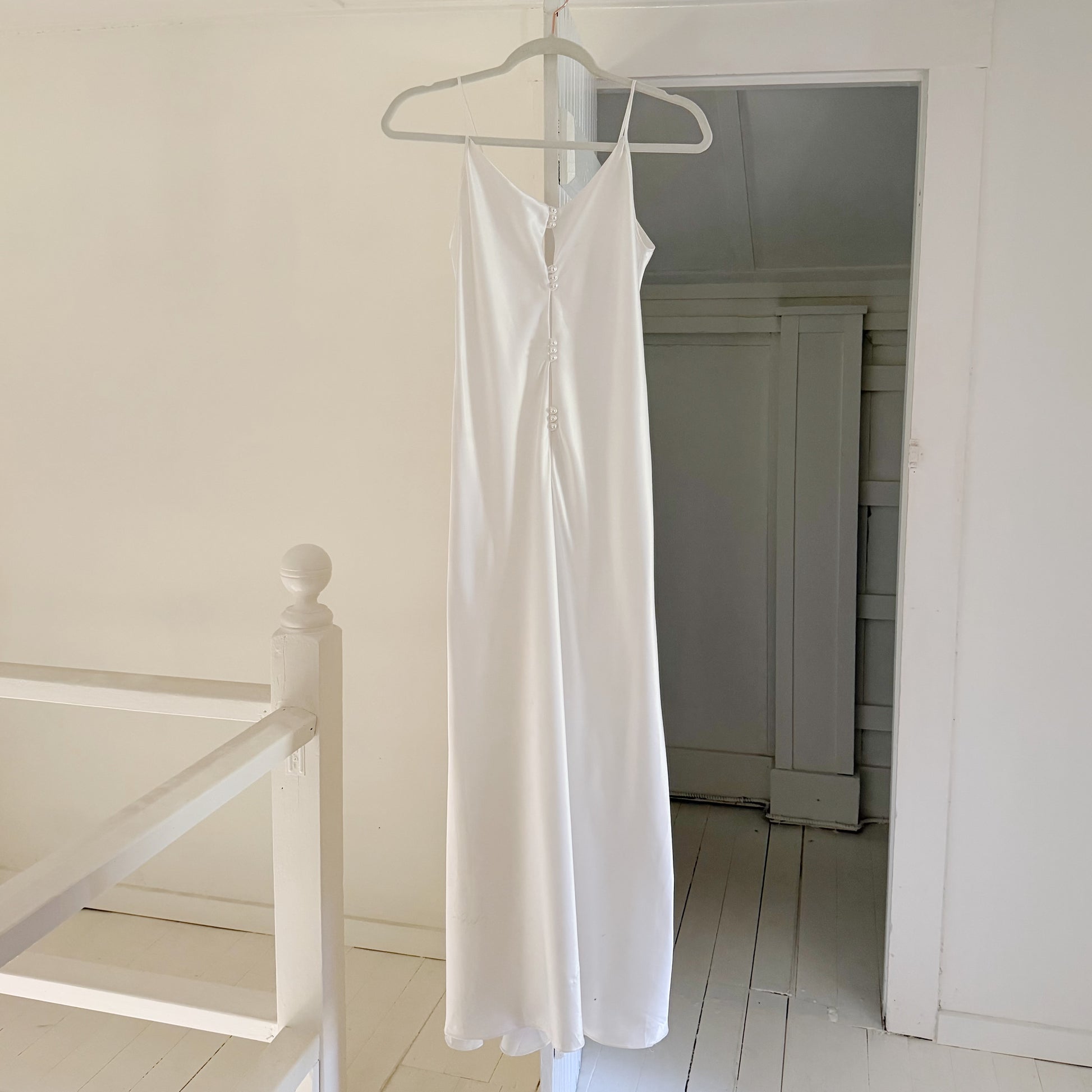Miss Dior Lingerie Vintage 60s Satin Pearl Button Midi Slip Dress Size P