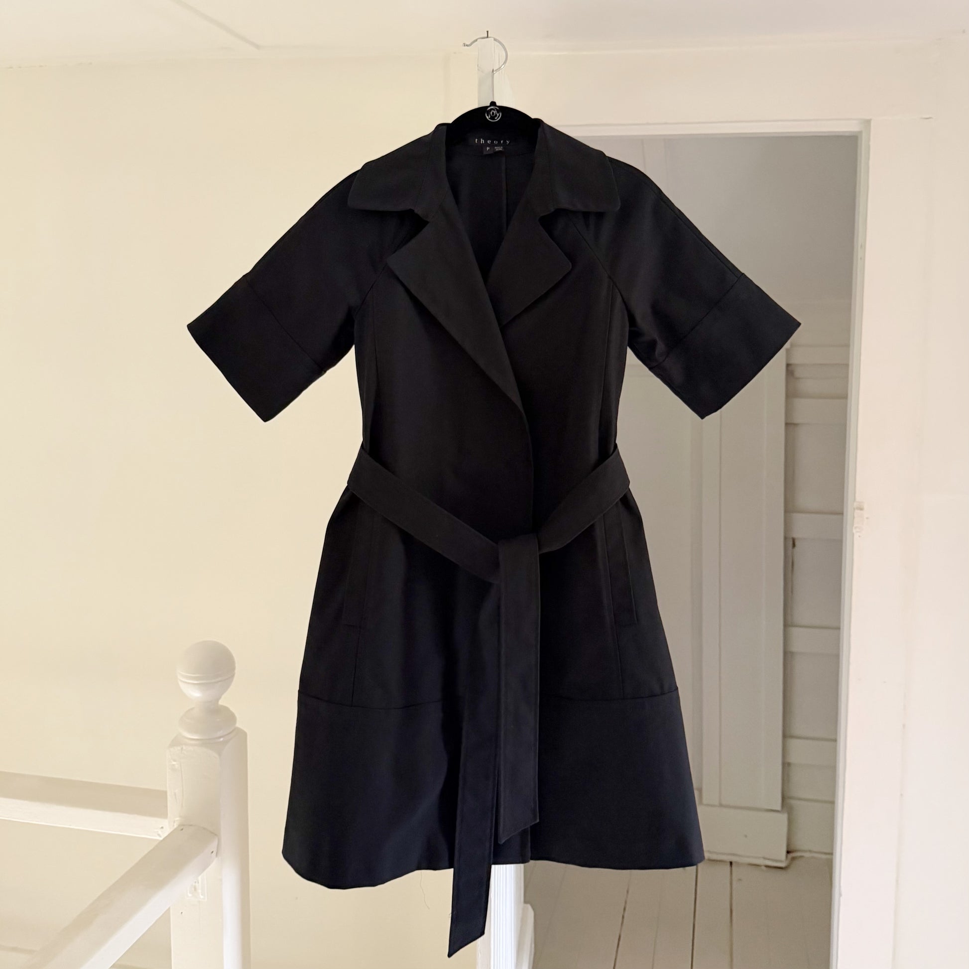 Theory Lyda Short Sleeve Tie Waist Trench Coat Size P