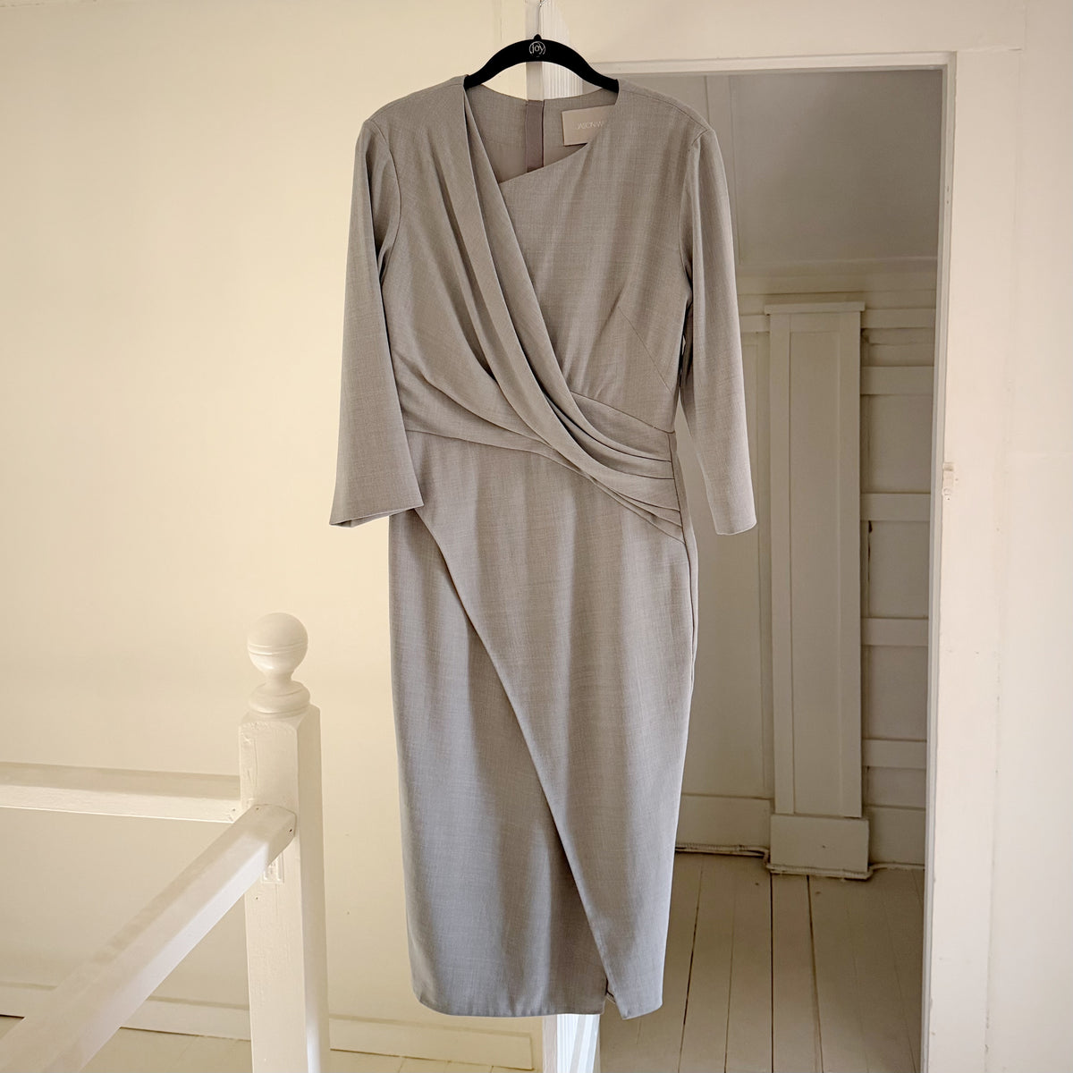 Jason Wu Draped Wool Canvas Midi Pencil Dress Grey Size 6