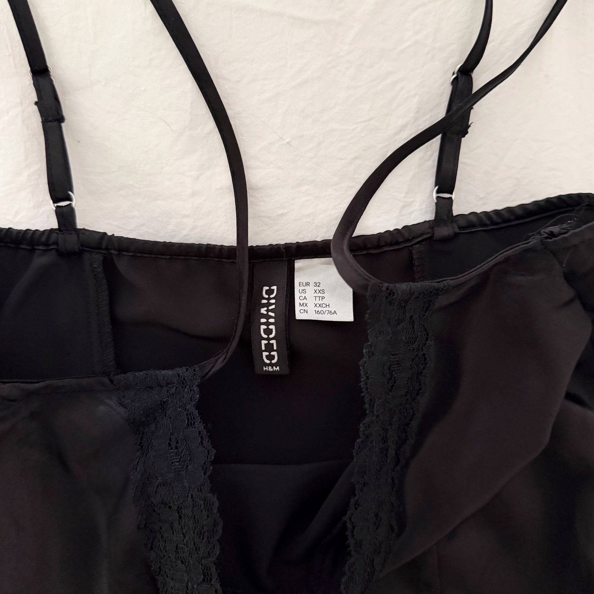 H&M Lace-Trimmed Satin Bustier Top in Black Size XXS