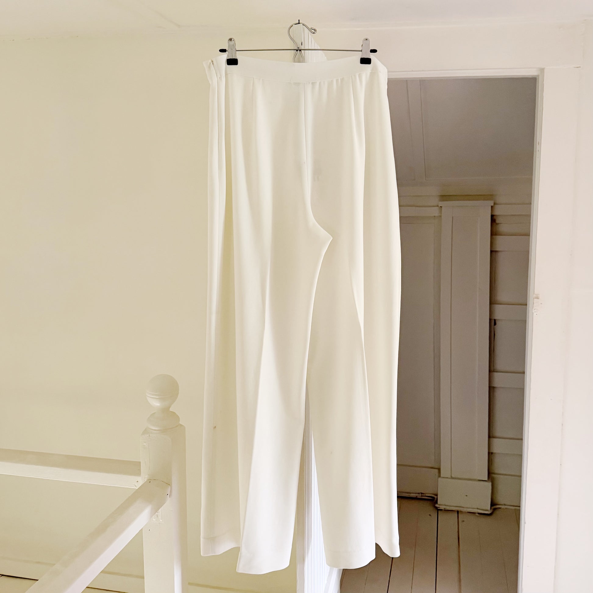 Esse Studios Classico High Waist Wide Leg Pintuck Trousers Ivory NWT Size US 10