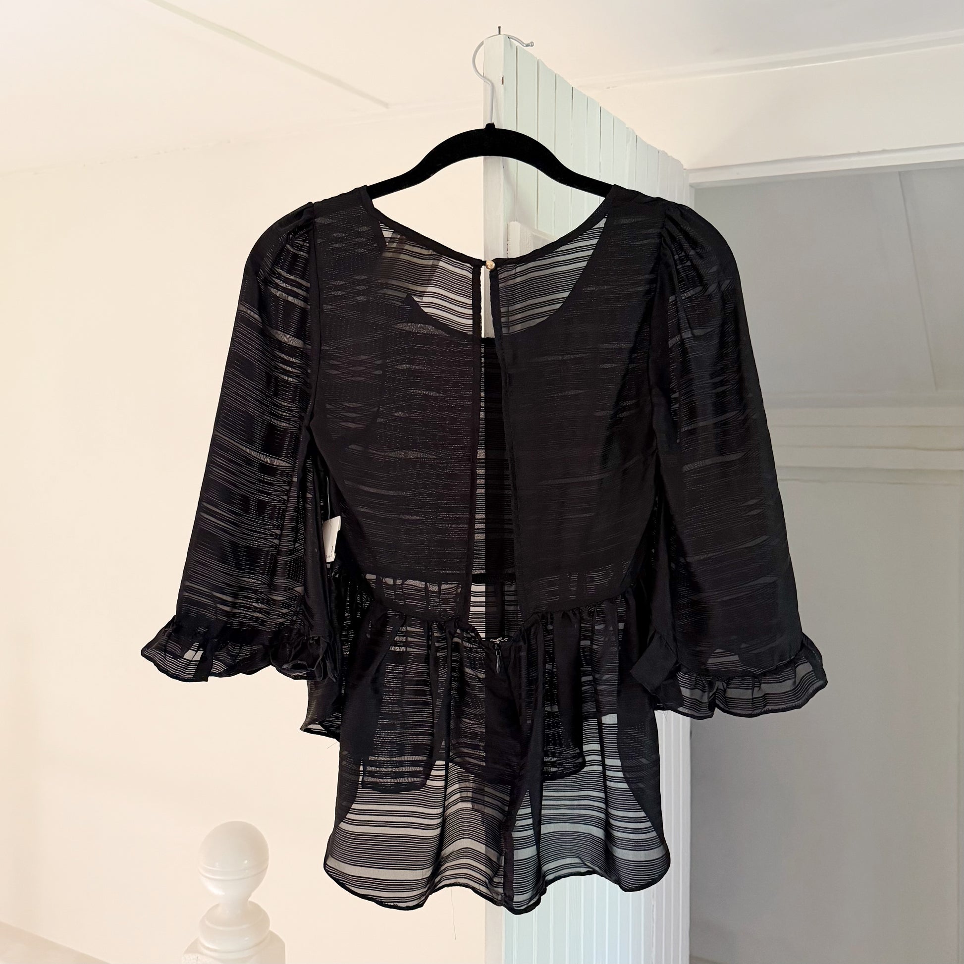 Line & Dot Silk Satin Chiffon Sheer Peplum Top NWT Size S