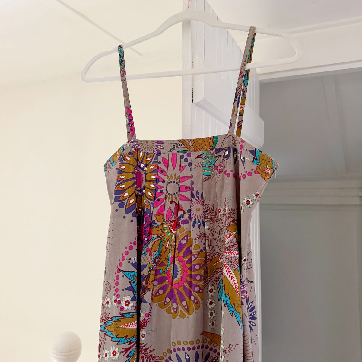Antik Batik Vintage Y2K Rhinestone Embellished Floral Midi Dress Grey Size M