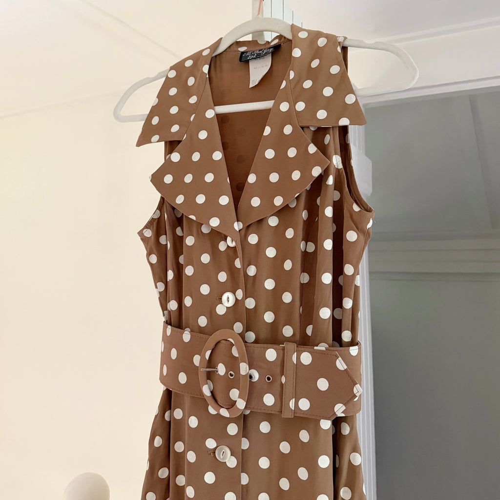 All That Jazz Vintage 90s Polka Dot Belted Buttoned Midi Dress Size 9/10