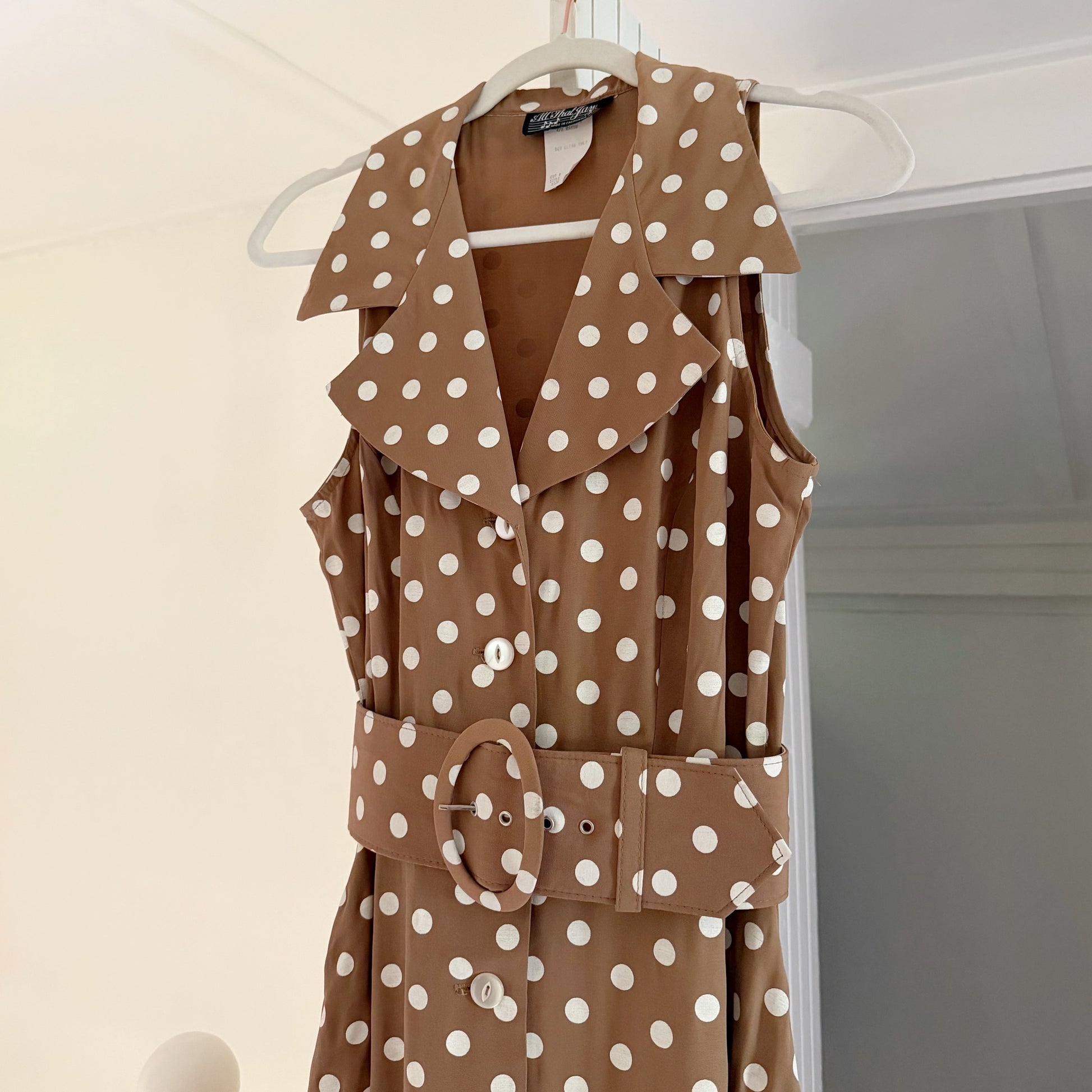 All That Jazz Vintage 90s Polka Dot Belted Buttoned Midi Dress Size 9/10