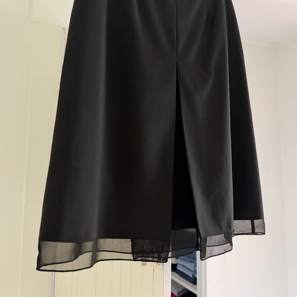 Saks Fifth Avenue Vintage Y2K Wool Sheer Mesh Trim Midi Skirt Size 6