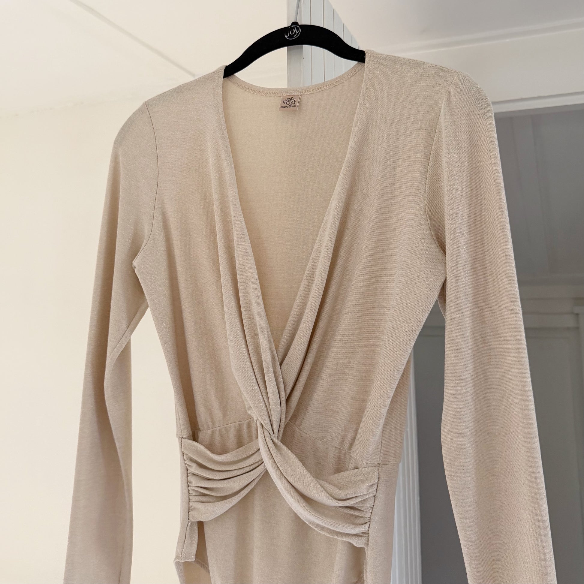 Only Hearts NYC Metallic Long Sleeve Plunge Neck Twist Bodysuit Size S