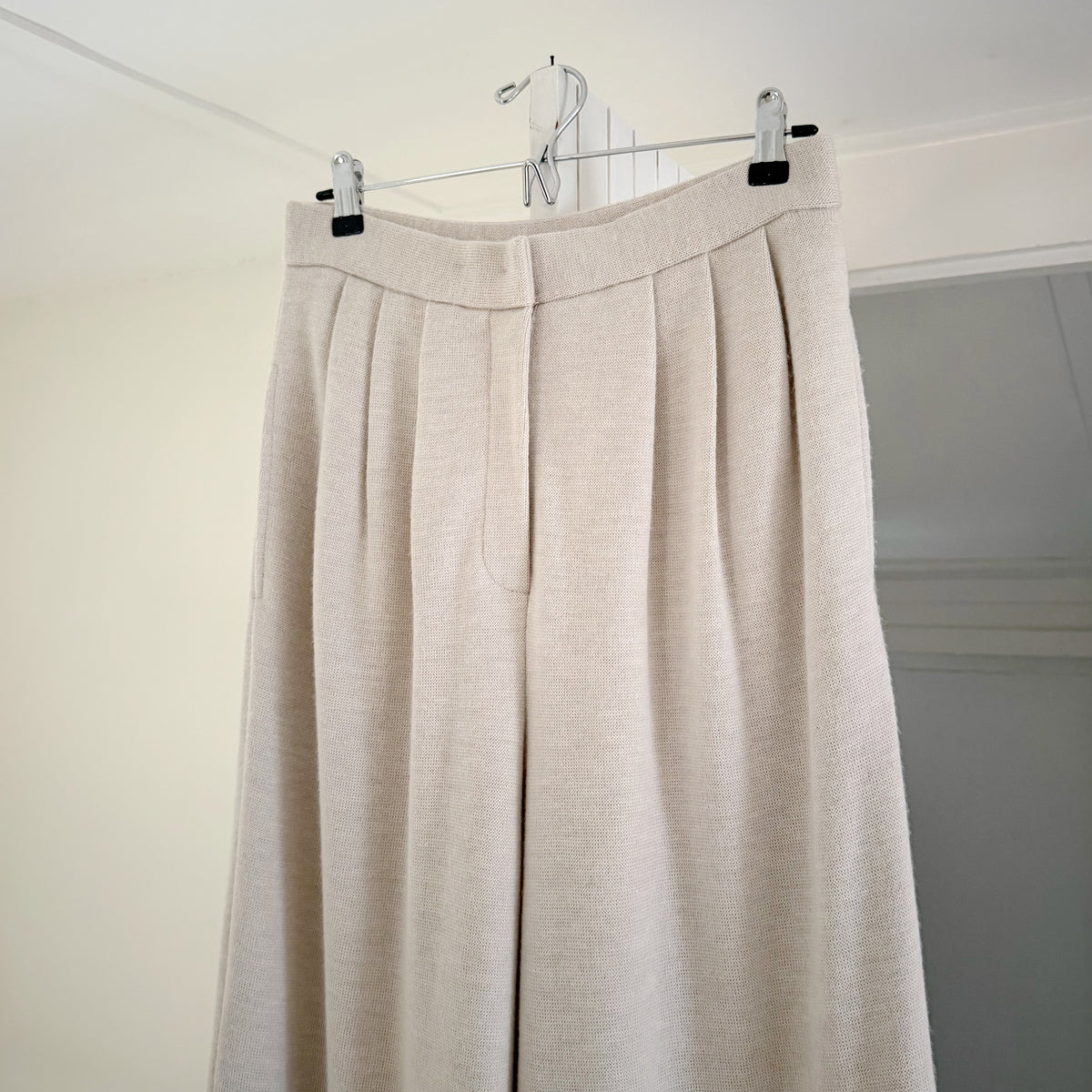 Emanuel Ungaro Vintage 90s Wool Cashmere Knit Pleated Wide Leg Trousers Size 10