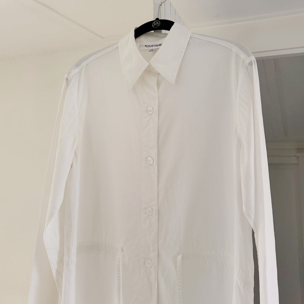 Emanuel Ungaro Poplin Drawstring Waist Button Down Shirt White Size S