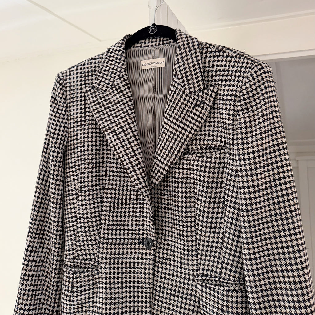 Emporio Armani Wool Houndstooth Blazer Jacket Black/White