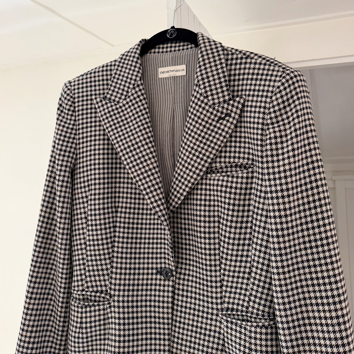 Emporio Armani Wool Houndstooth Blazer Jacket Black/White