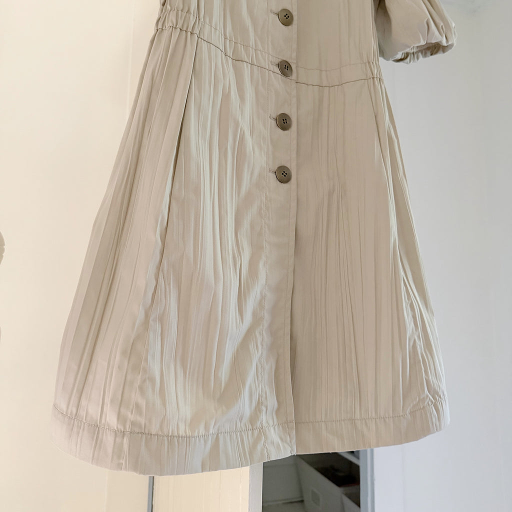 Worth Pleated Puff Sleeve Button Front A-Line Shirt Dress Size P