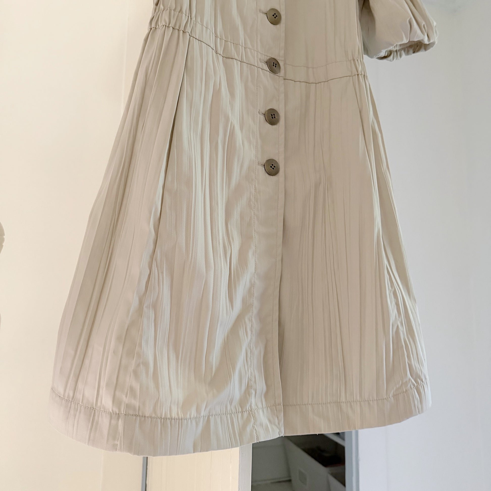 Worth Pleated Puff Sleeve Button Front A-Line Shirt Dress Size P