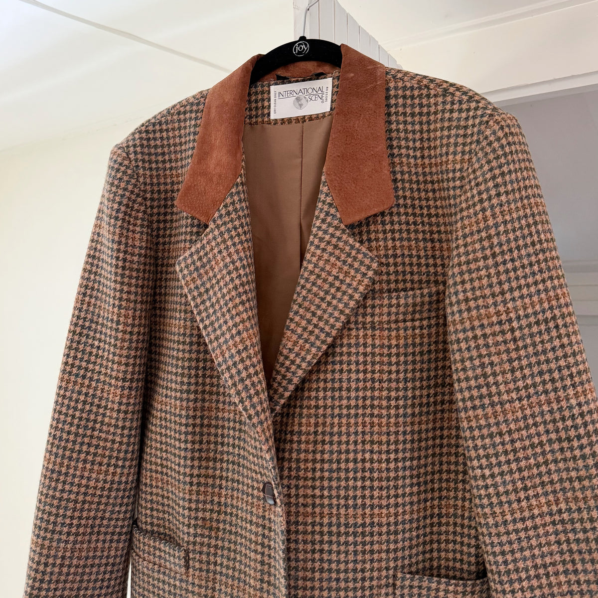 International Scene Vintage 90s Wool Tweed Houndstooth Blazer Jacket Size 5/6