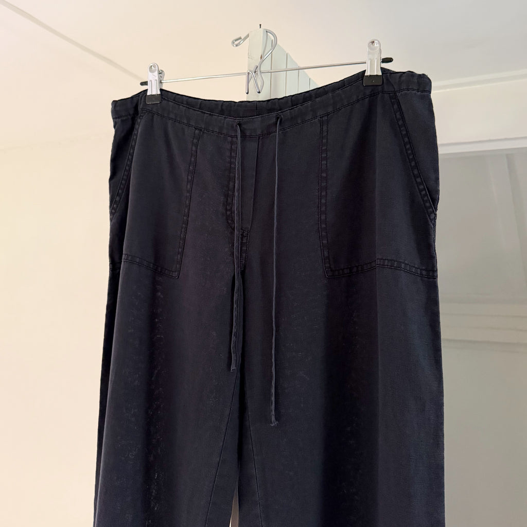 London Jean Vintage Y2K Linen Low Rise Wide Leg Puddle Pants Black Size S