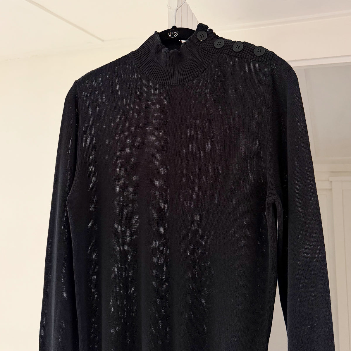 Tomas Maier Cotton Knit Buttoned Shoulder Turtleneck Sweater Black Size S