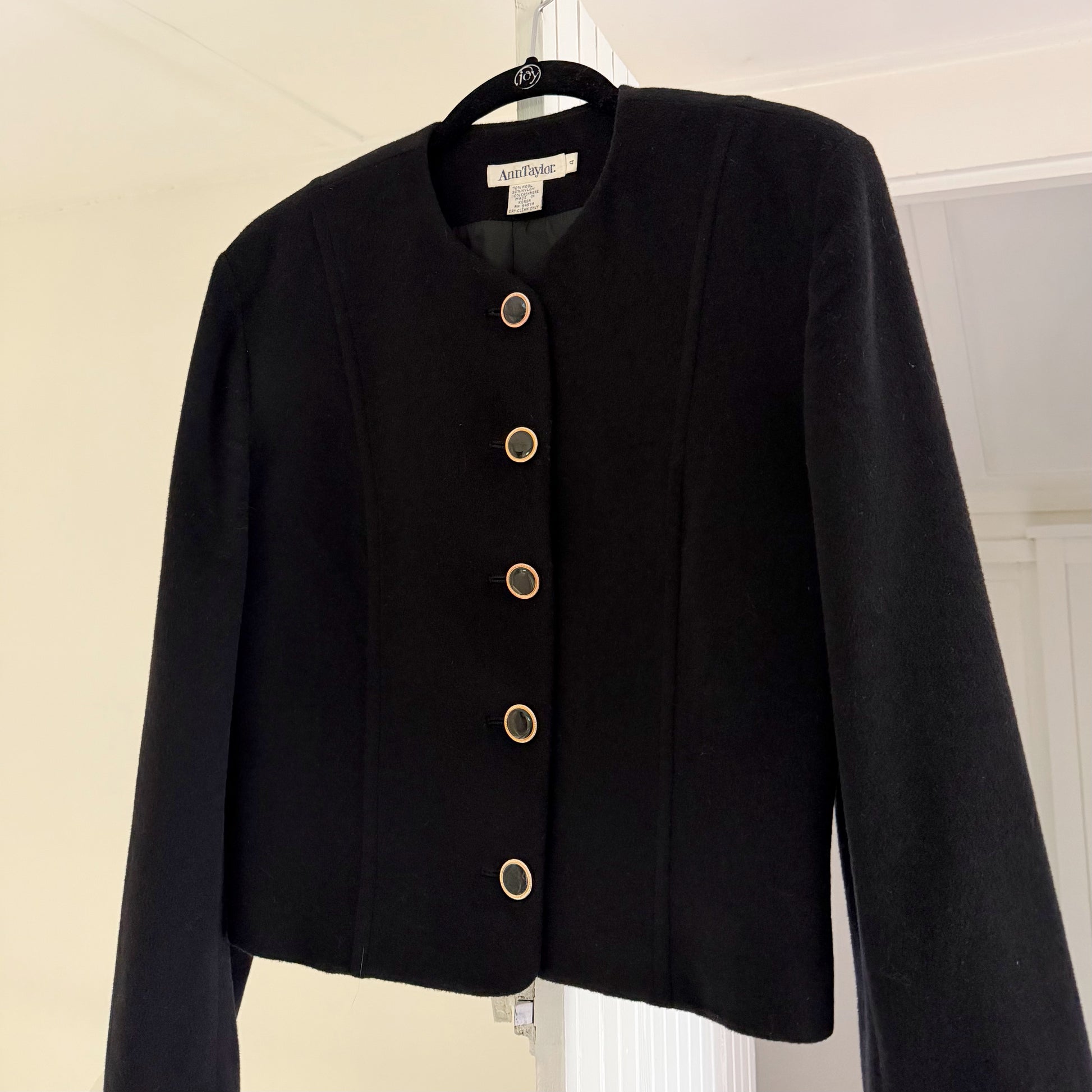 Ann Taylor Vintage 90s Wool Cashmere Collarless Blazer Jacket Size 4