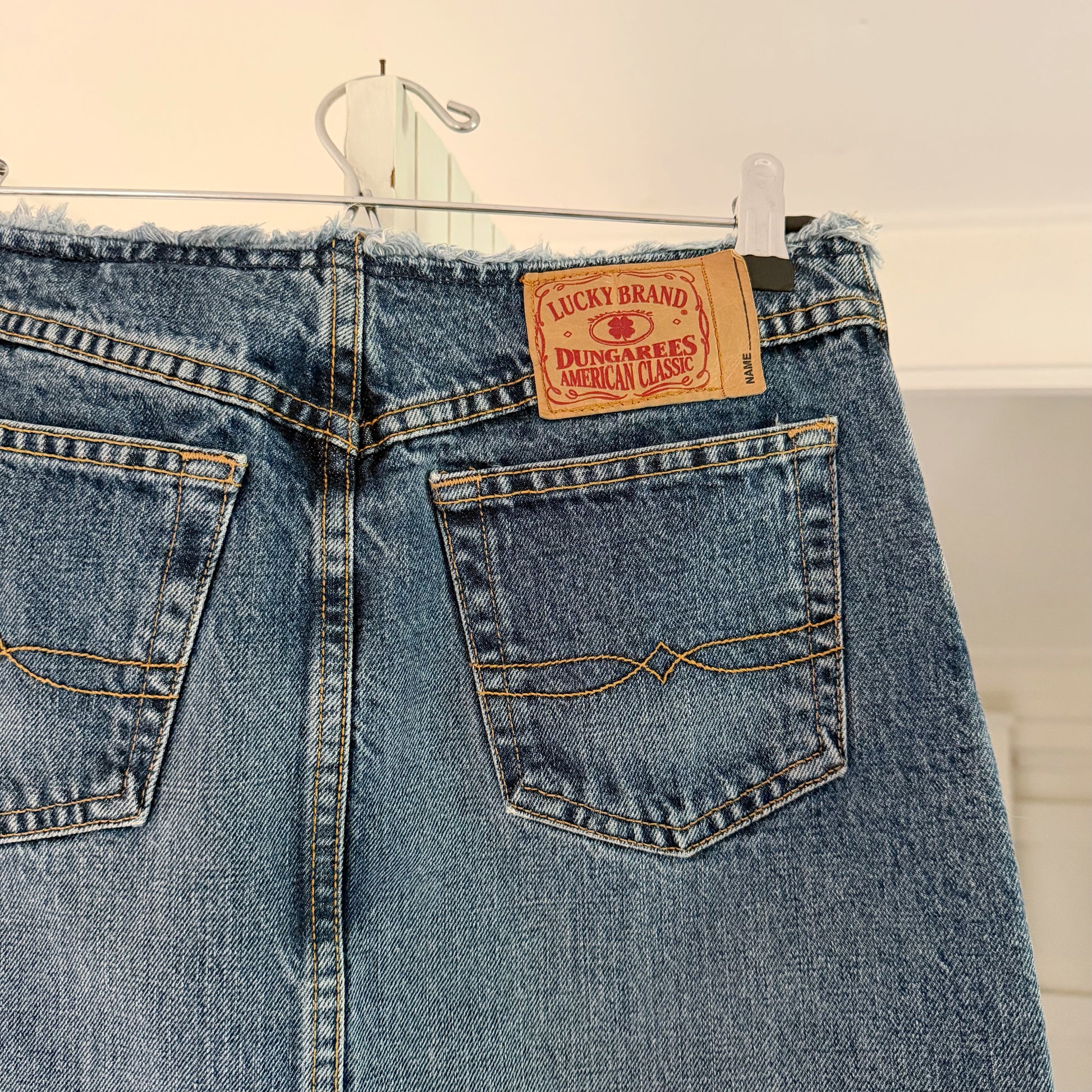 Lucky Brand Dungarees Vintage Y2K Raw Hems Denim Skirt Size 2/26