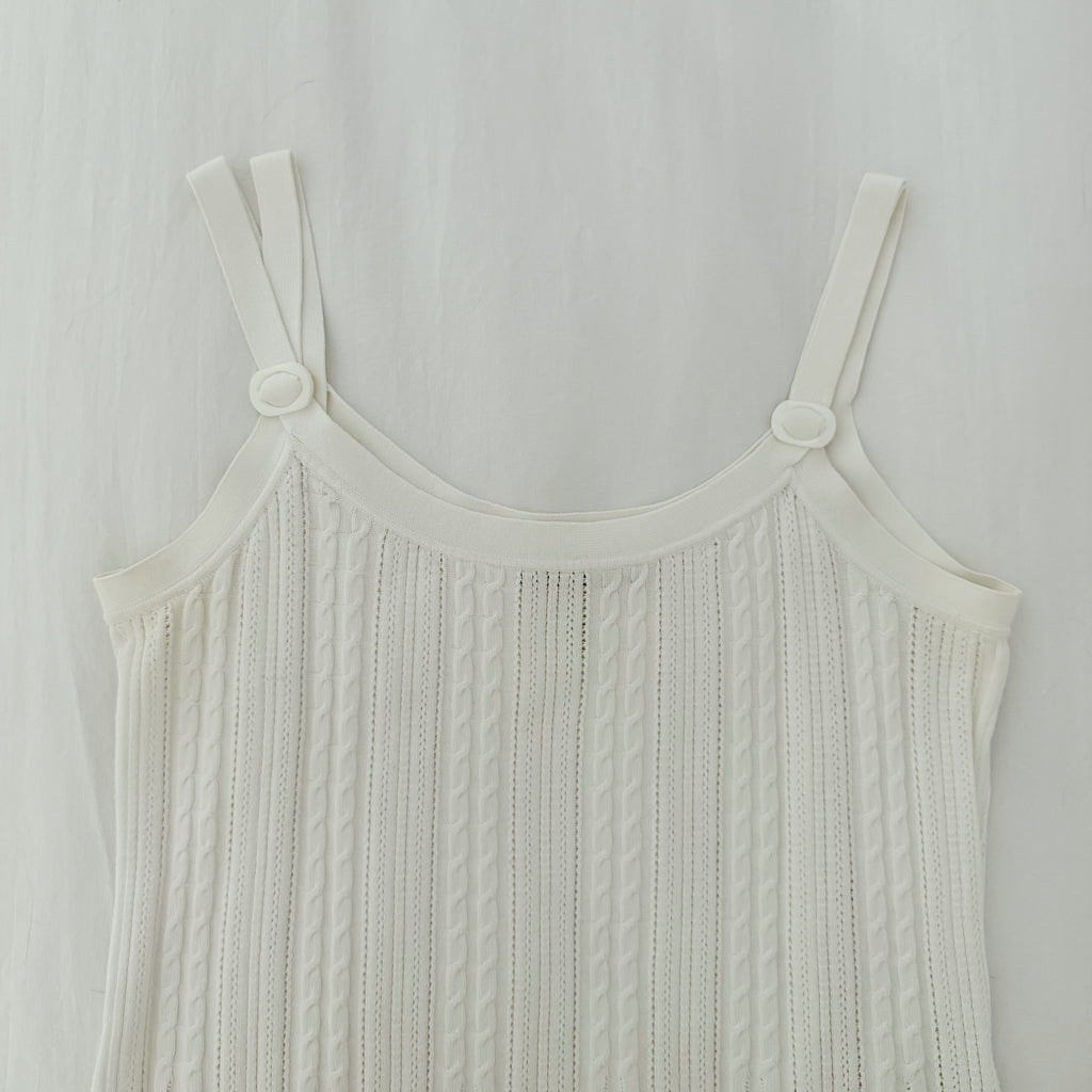 Sigrid Olsen Vintage Y2K Pointelle Knit Buckle Strap Tank Top Size PM