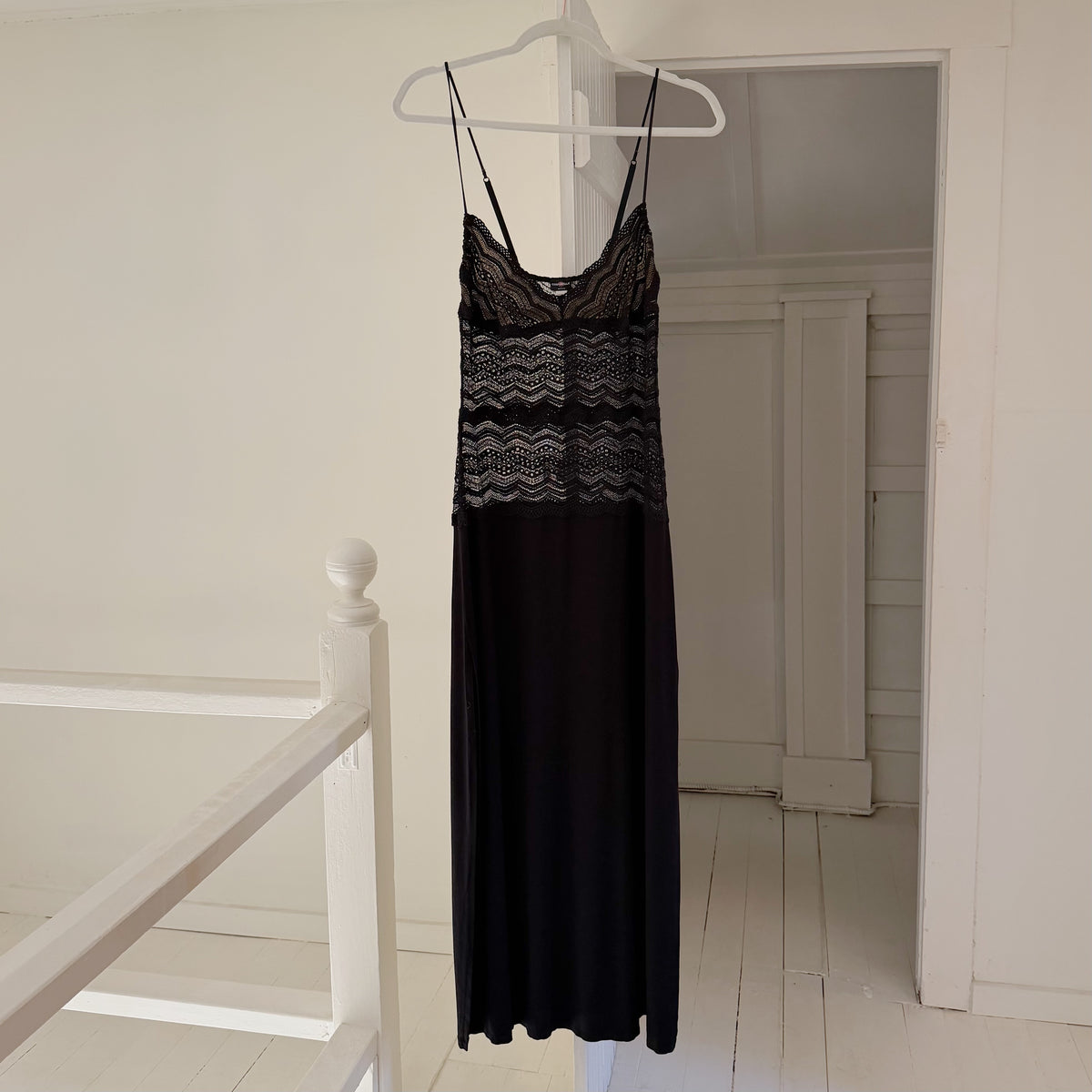 Cosabella Ceylon Lace Bodice Drop Waist Maxi Slip Dress in Black Size S