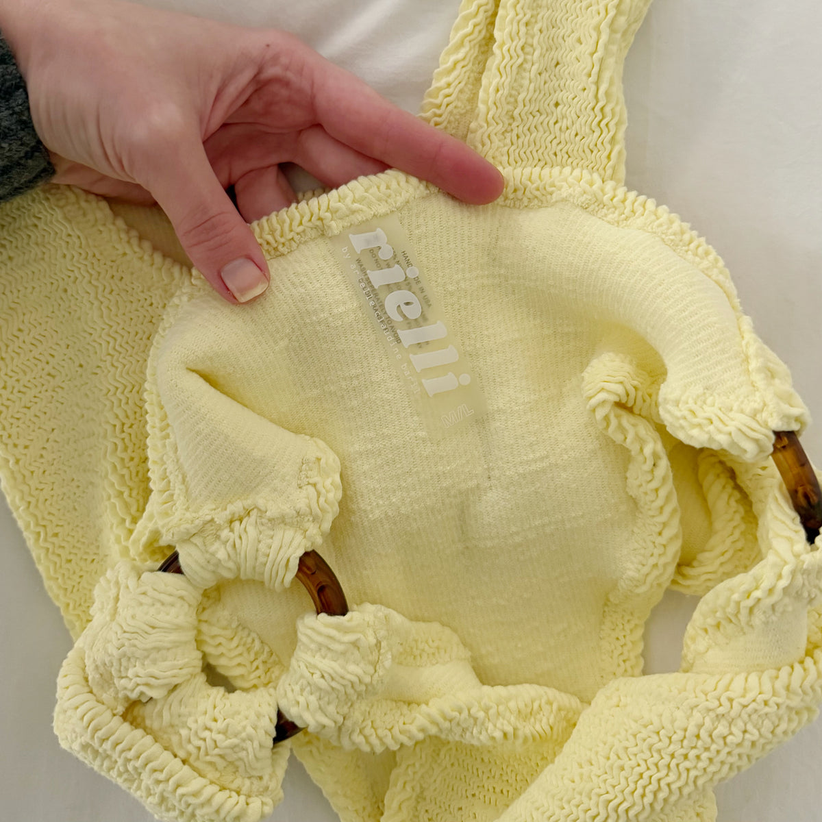 Rielli Lagos Smocked Cut Out One Piece Swimsuit in Yellow NWOT Size M/L