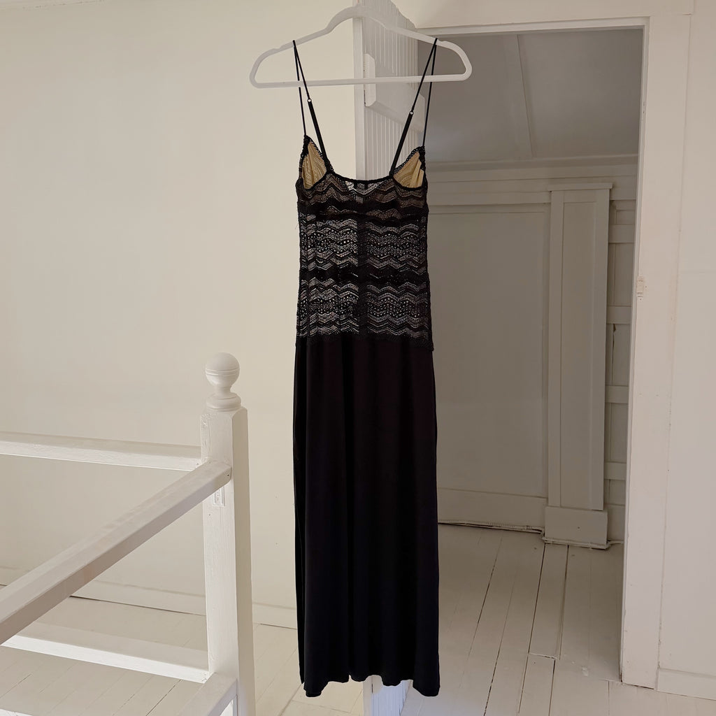Cosabella Ceylon Lace Bodice Drop Waist Maxi Slip Dress in Black Size S