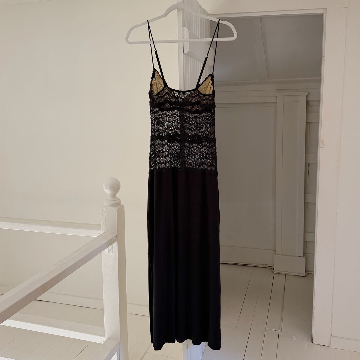 Cosabella Ceylon Lace Bodice Drop Waist Maxi Slip Dress in Black Size S