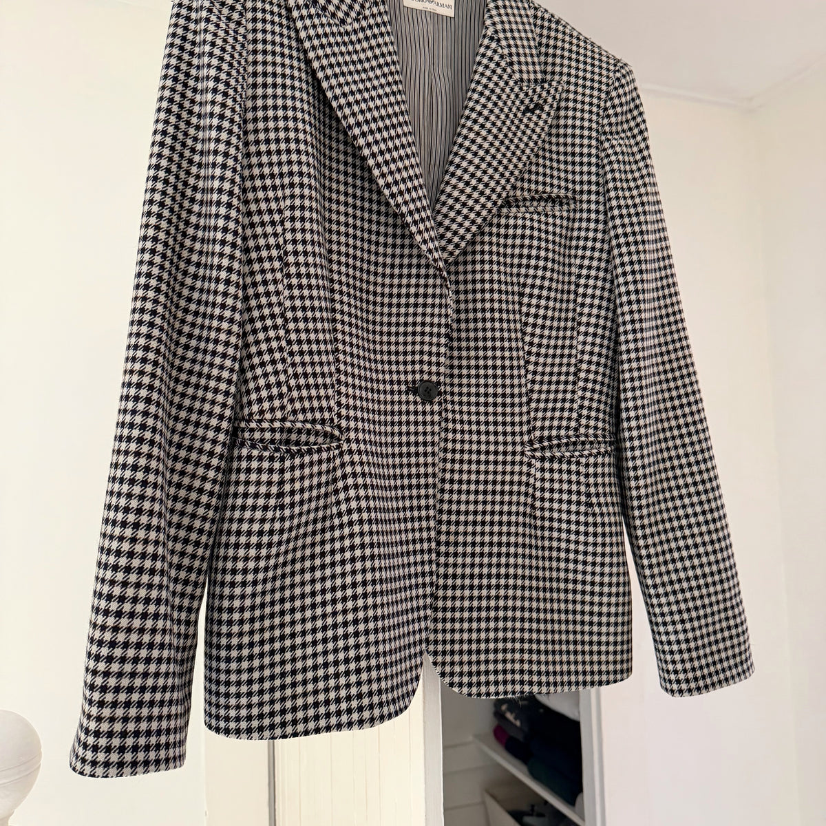 Emporio Armani Wool Houndstooth Blazer Jacket Black/White