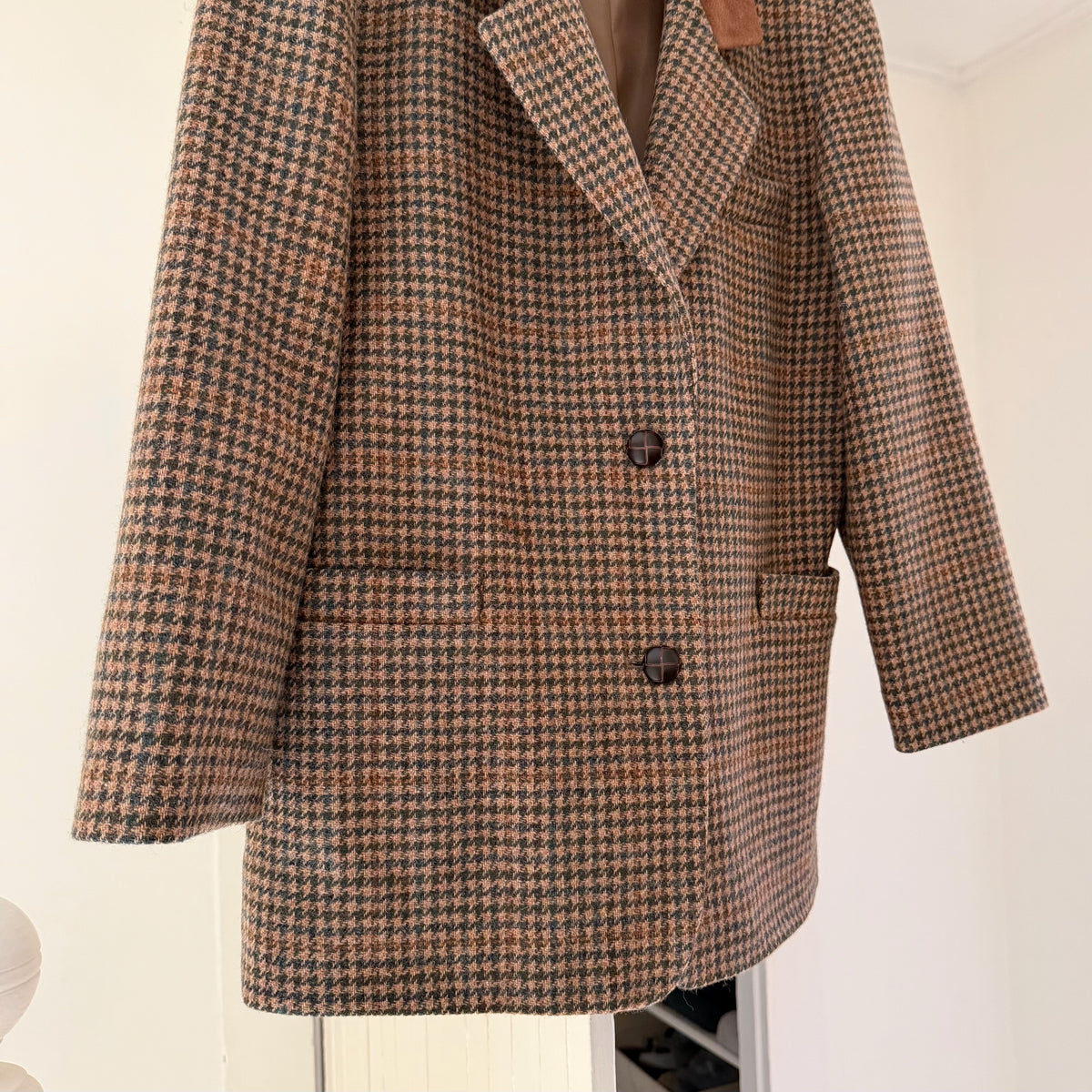 International Scene Vintage 90s Wool Tweed Houndstooth Blazer Jacket Size 5/6
