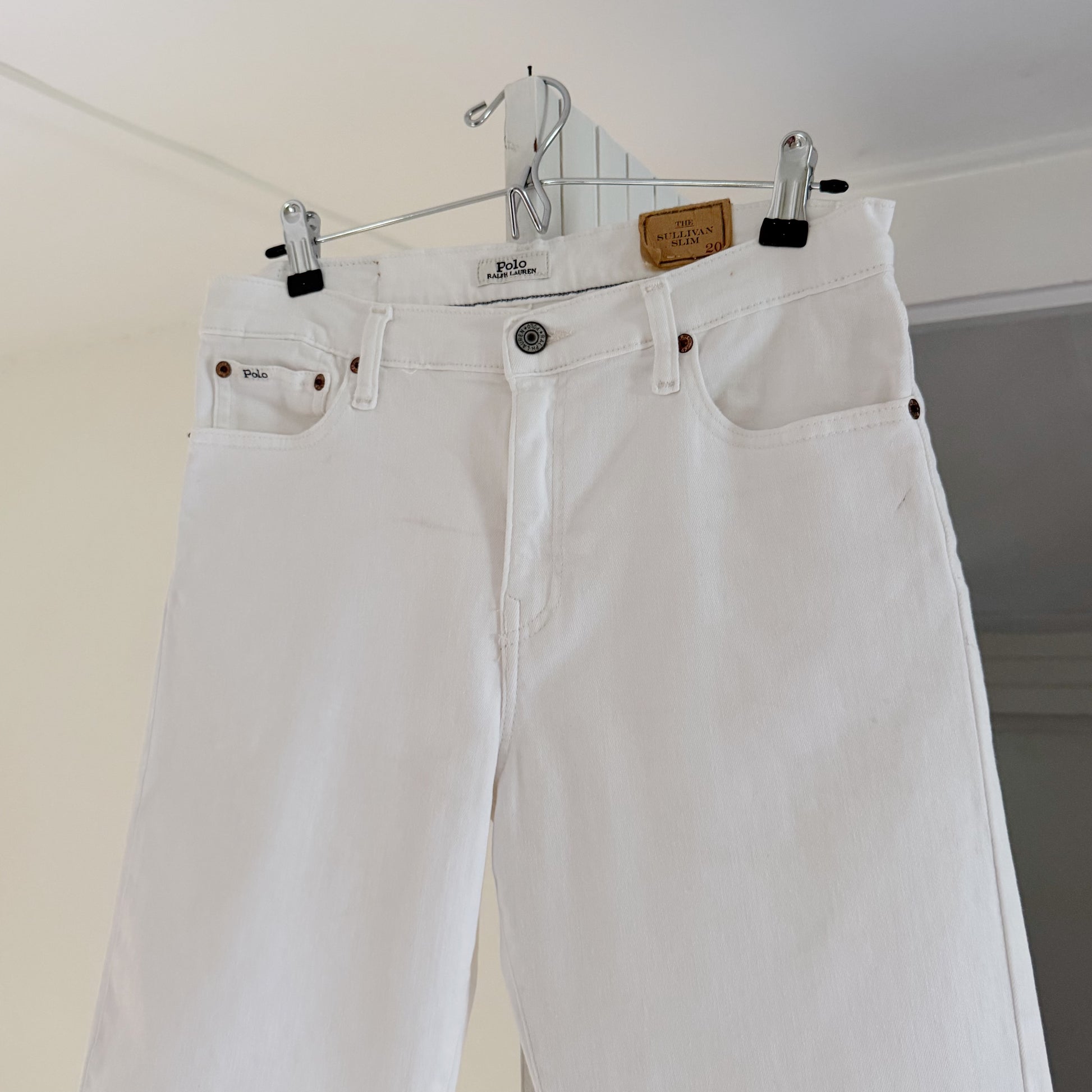 Polo Ralph Lauren The Sullivan Slim Bermuda Jean Shorts Dell White Size 20 NWT