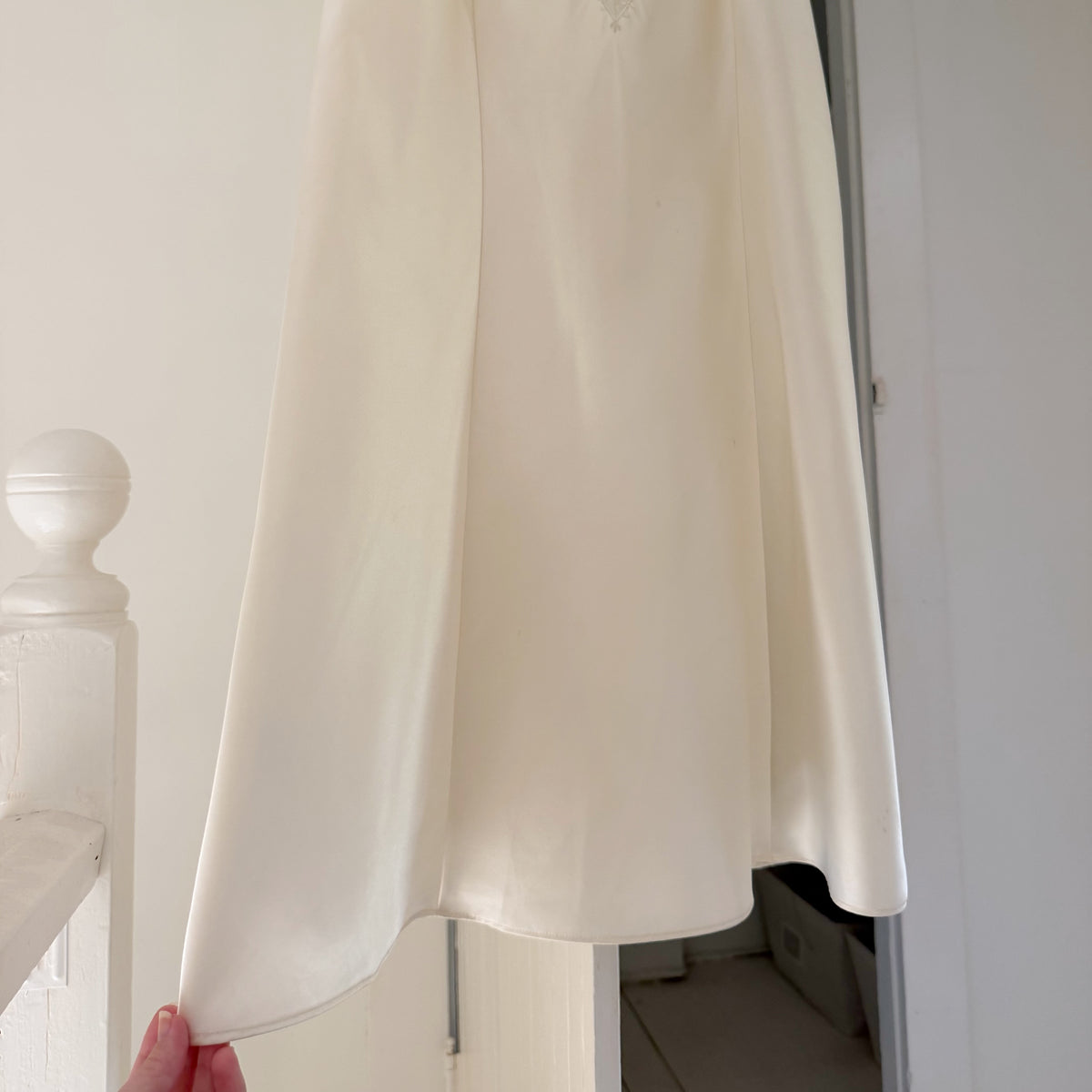 Valerie Stevens Vintage 90s Satin Heart Inset Midi Slip Dress Ivory Size L