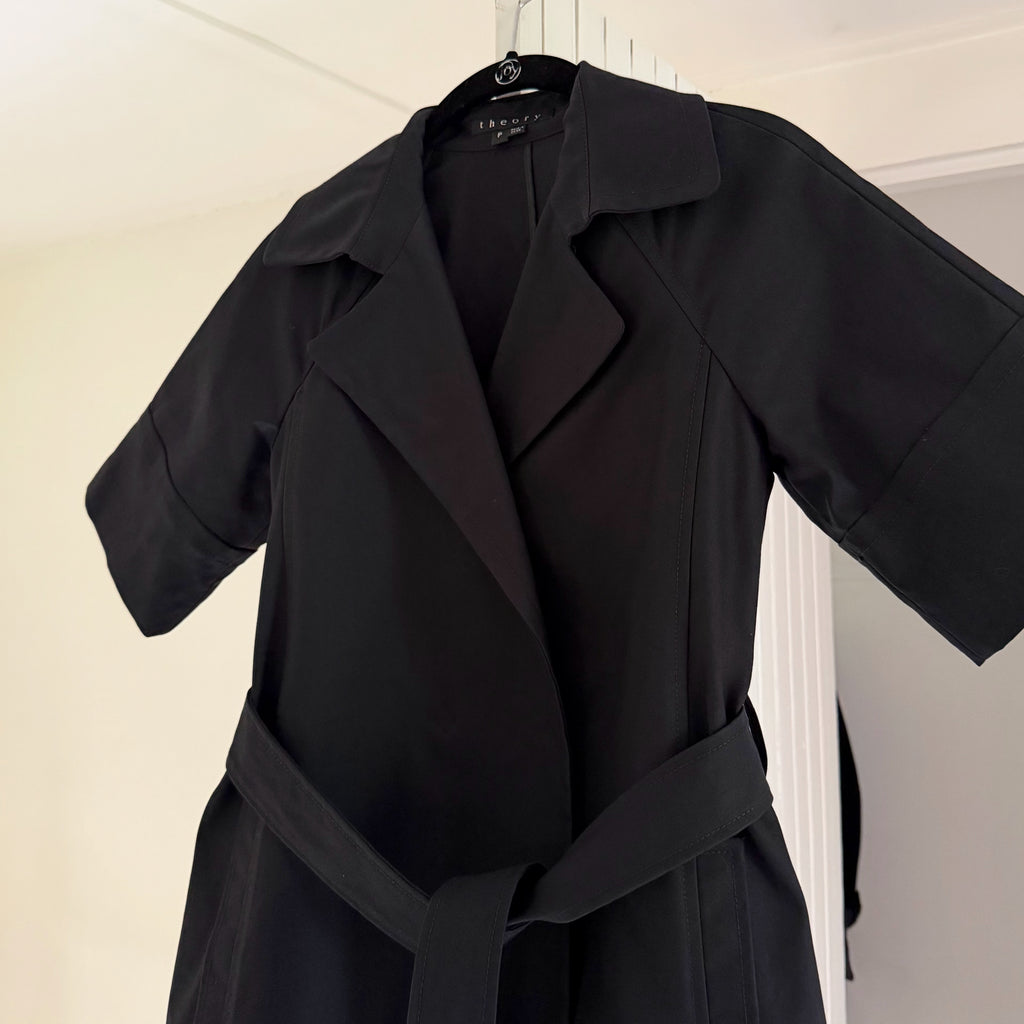 Theory Lyda Short Sleeve Tie Waist Trench Coat Size P