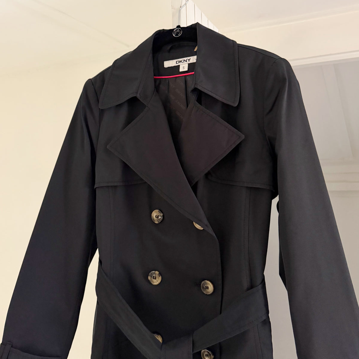 DKNY Y2K Abby Double Breasted Trench Coat in Black Size S