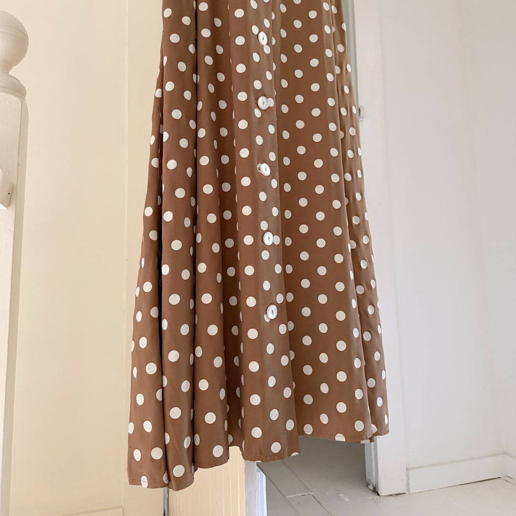 All That Jazz Vintage 90s Polka Dot Belted Buttoned Midi Dress Size 9/10