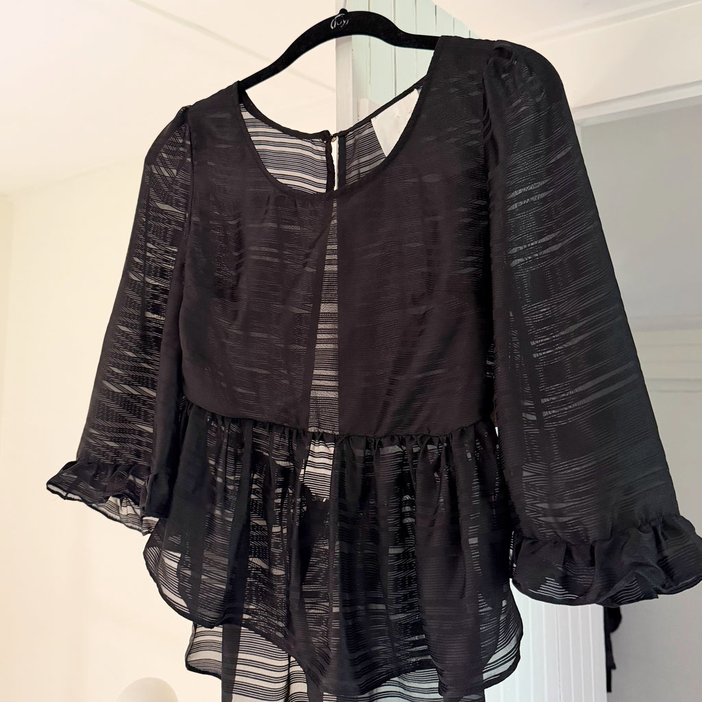 Line & Dot Silk Satin Chiffon Sheer Peplum Top NWT Size S