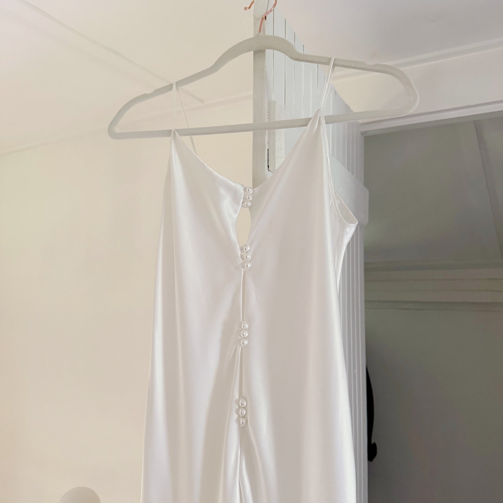 Miss Dior Lingerie Vintage 60s Satin Pearl Button Midi Slip Dress Size P