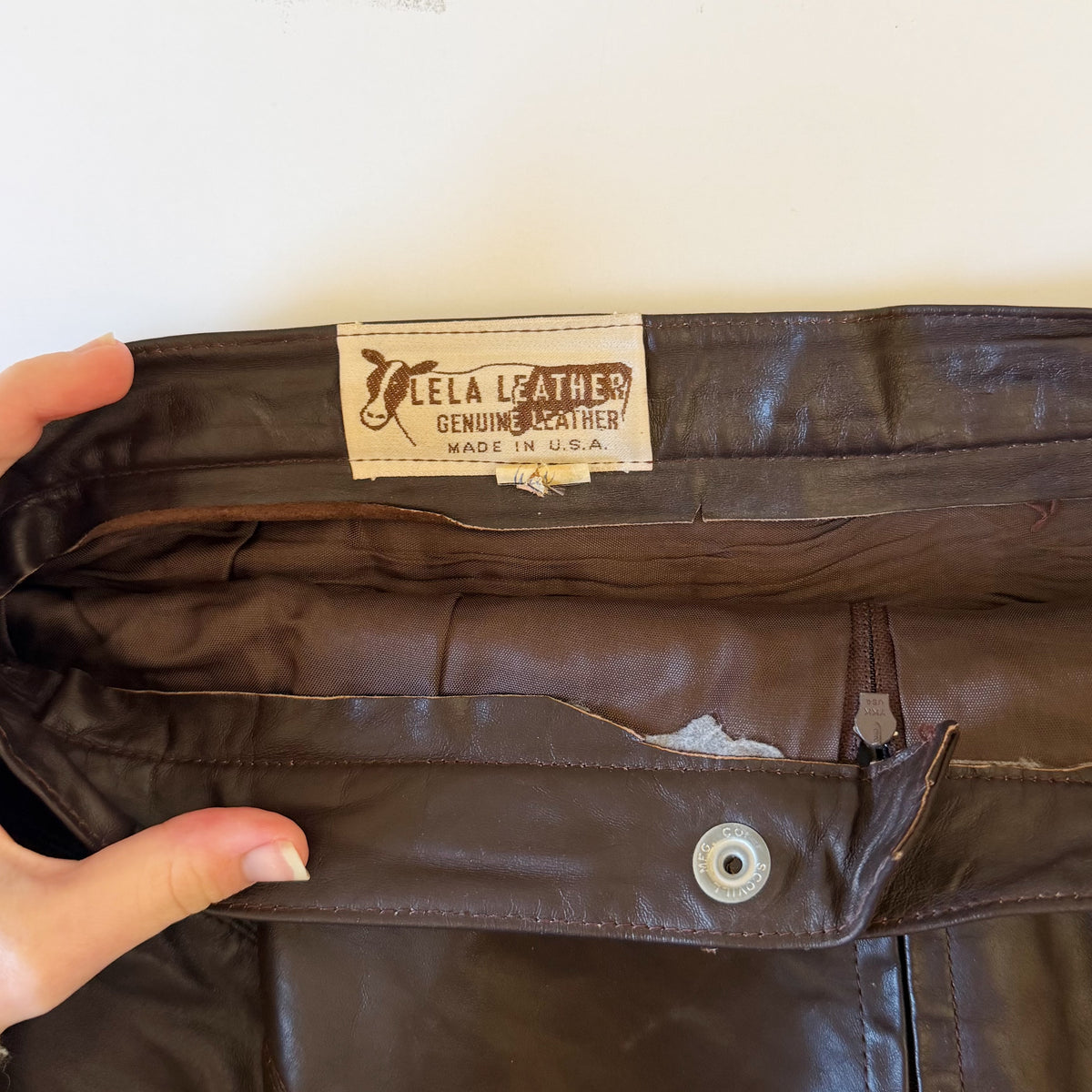 Lela Leather Vintage 80s Midi Pencil Skirt Size 11/12 Brown