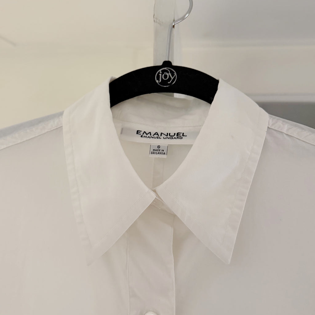 Emanuel Ungaro Poplin Drawstring Waist Button Down Shirt White Size S
