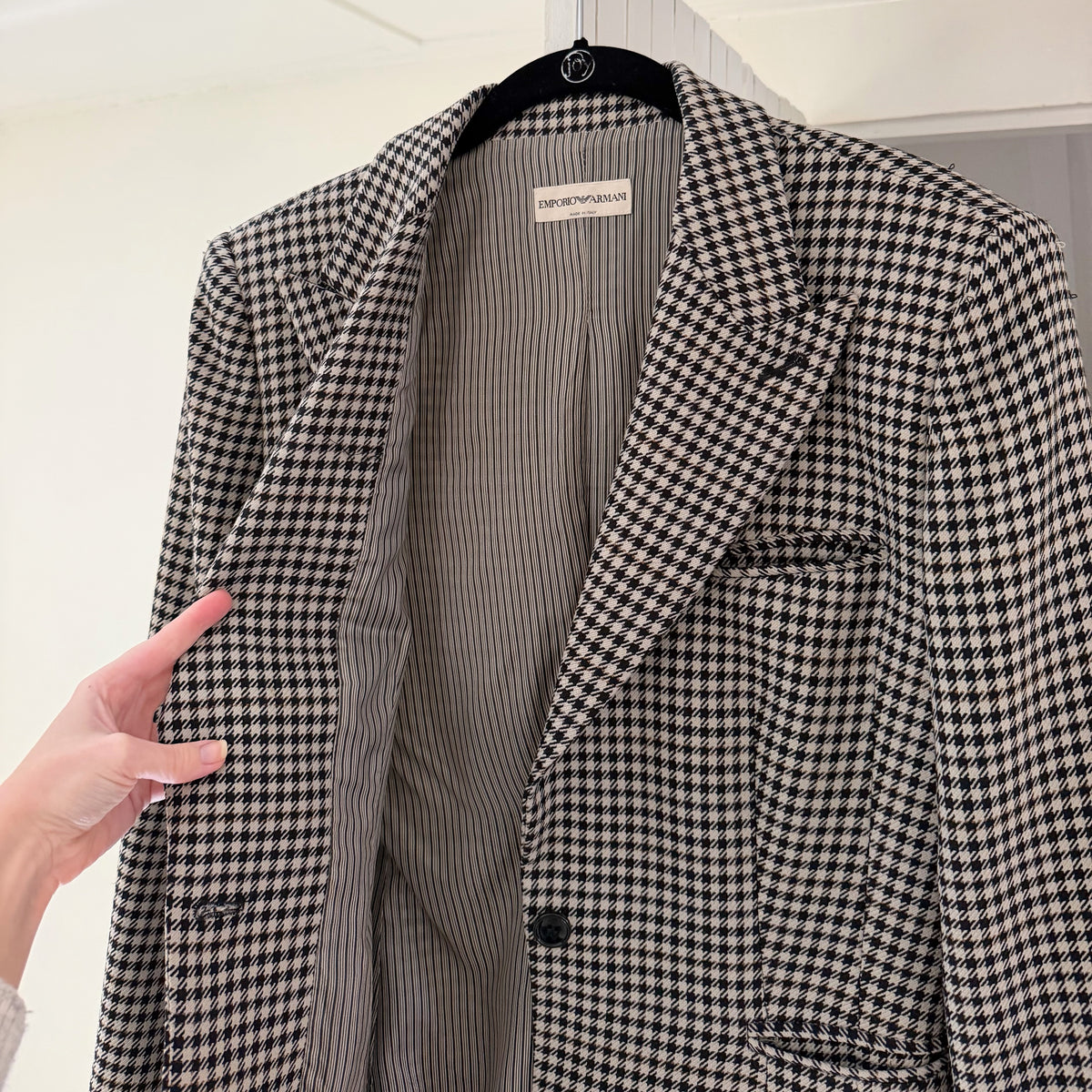 Emporio Armani Wool Houndstooth Blazer Jacket Black/White
