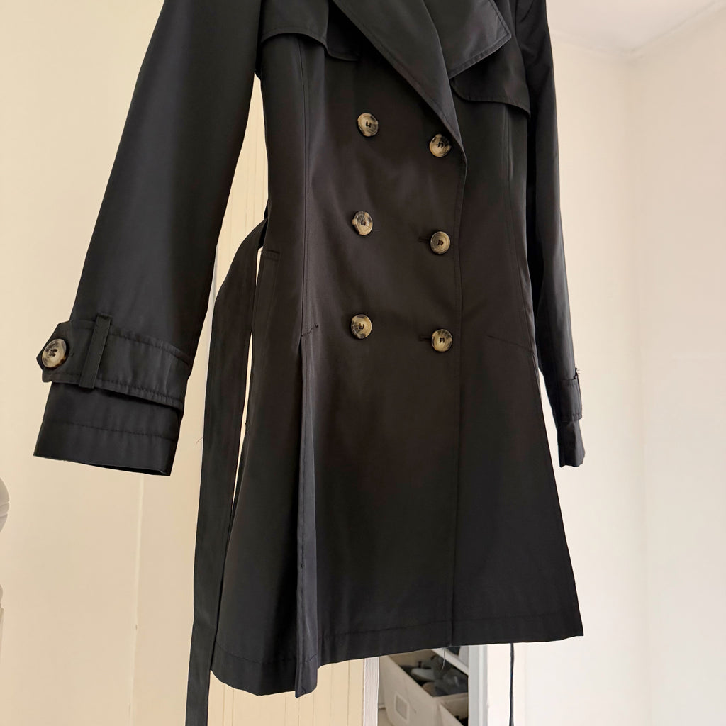DKNY Y2K Abby Double Breasted Trench Coat in Black Size S