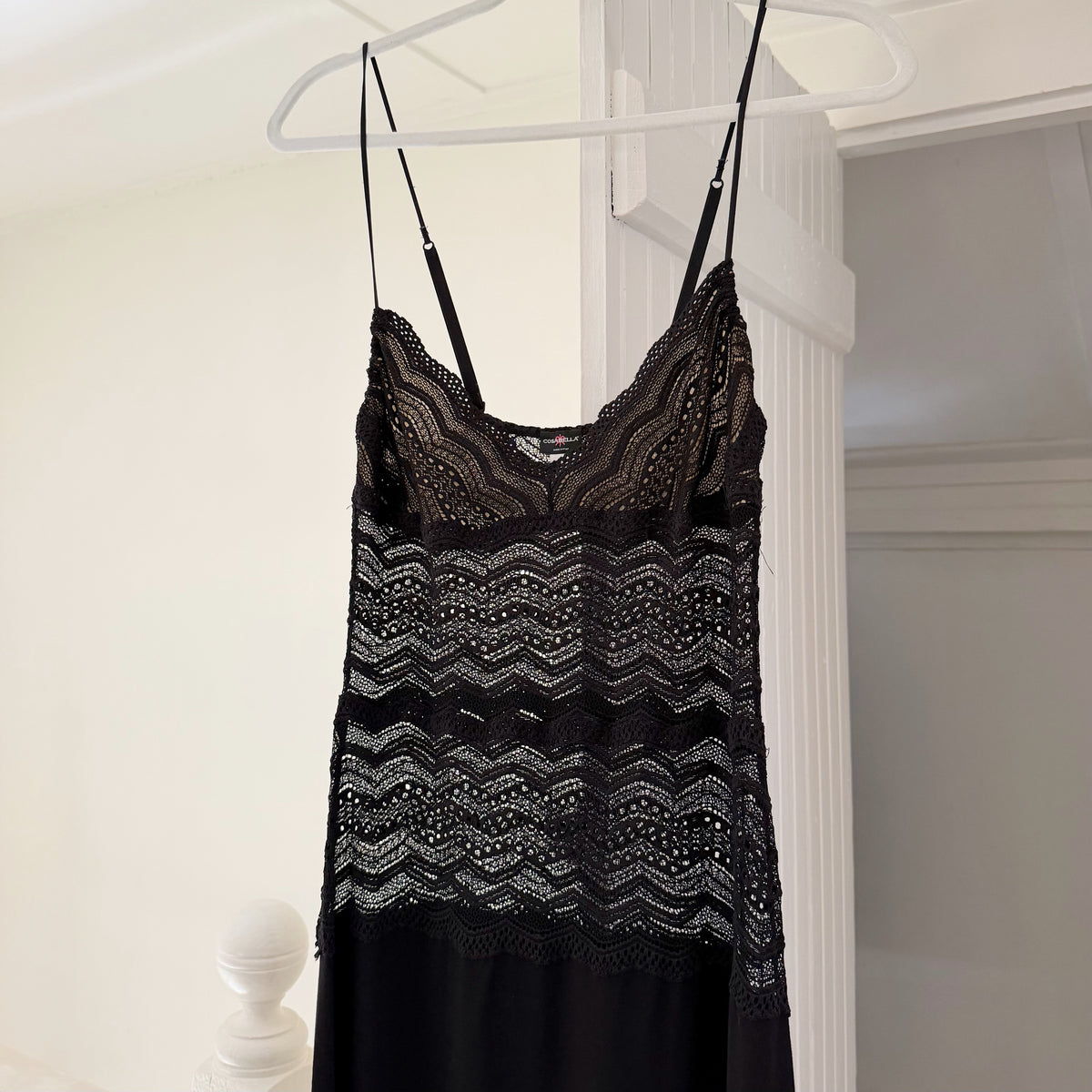 Cosabella Ceylon Lace Bodice Drop Waist Maxi Slip Dress in Black Size S