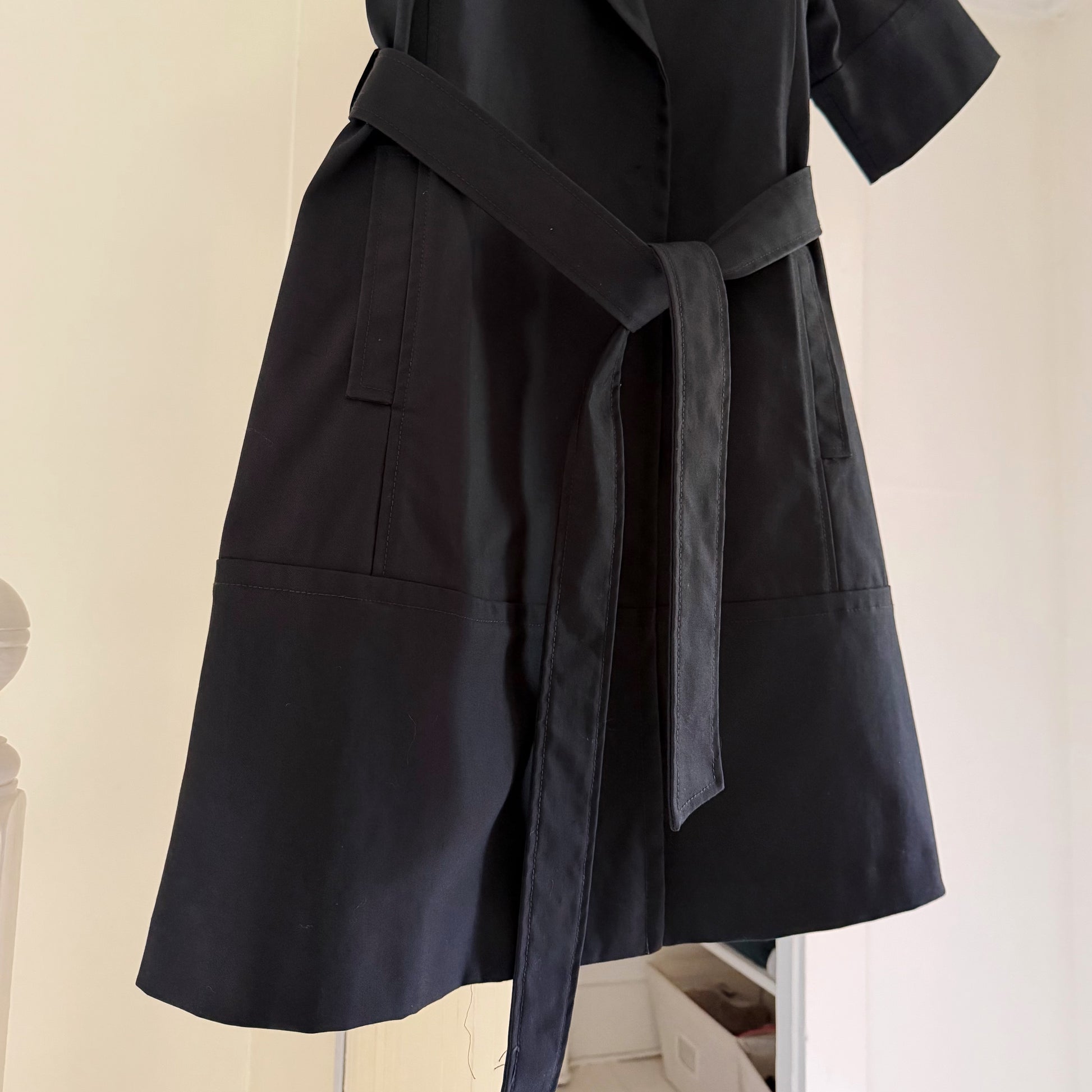 Theory Lyda Short Sleeve Tie Waist Trench Coat Size P