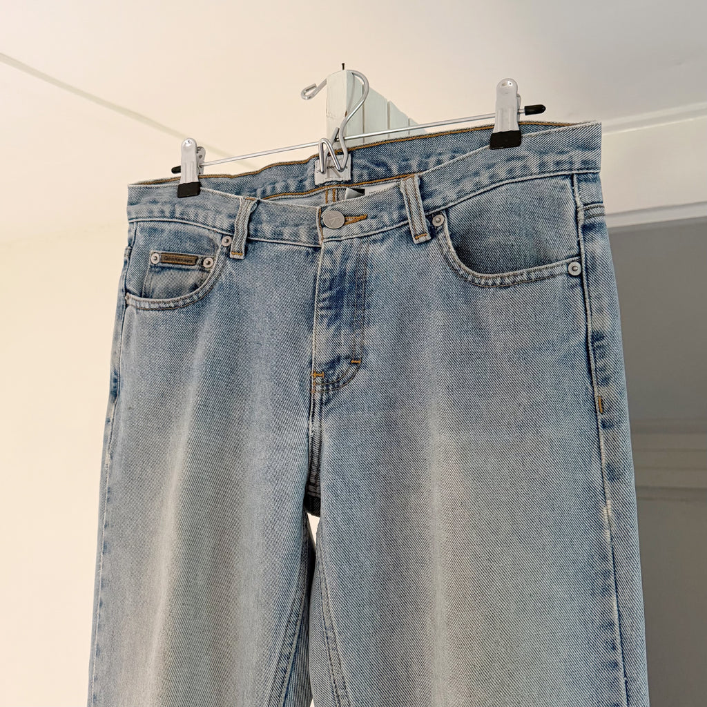 Calvin Klein Jeans Vintage 90s Low Rise Bootcut Jeans Allover Sandblast Size 7