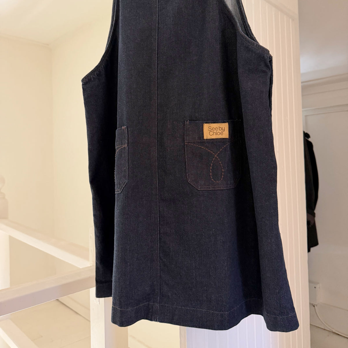 See By Chloe Vintage Y2K Mini Denim Overall Dress Size IT 46 Dark Wash