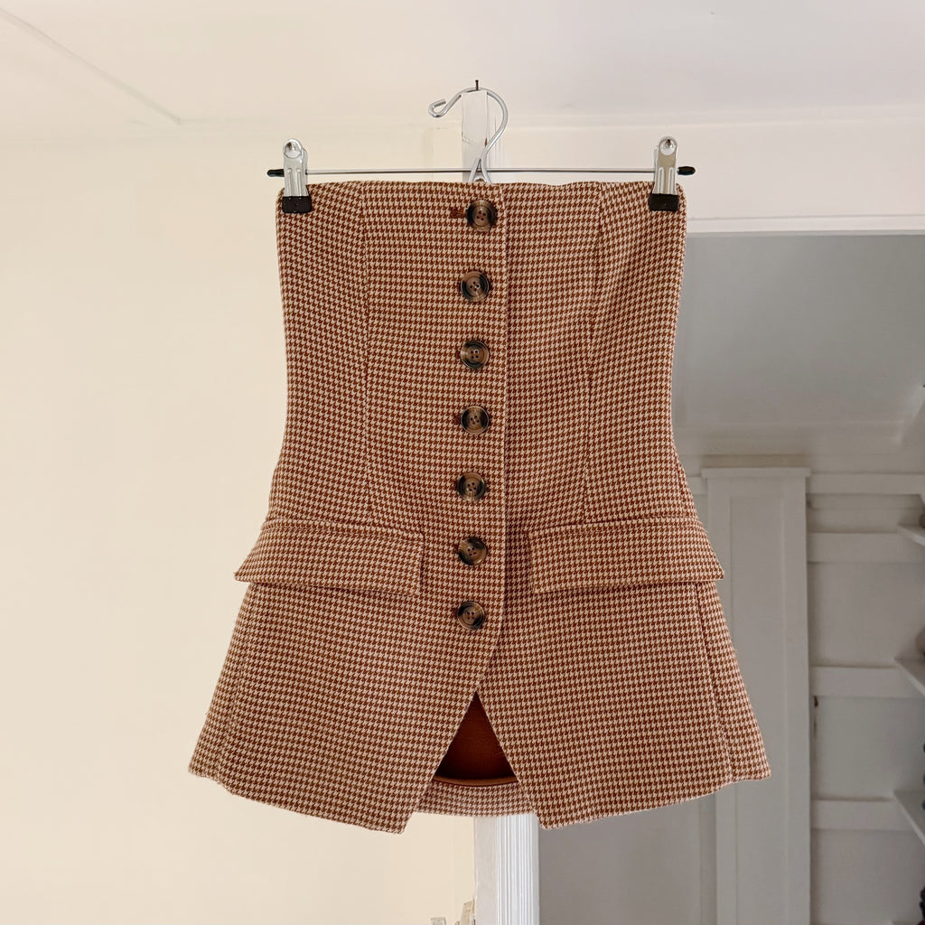 Favorite Daughter Phoebe Bustier Top in Toffee Houndstooth Size 2
