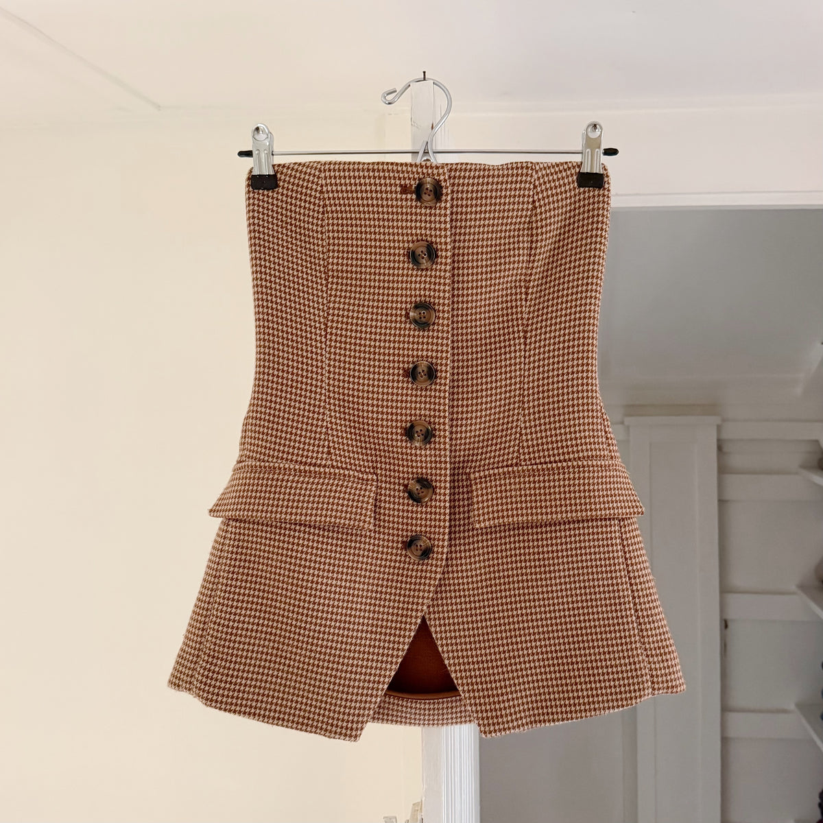 Favorite Daughter Phoebe Bustier Top in Toffee Houndstooth Size 2