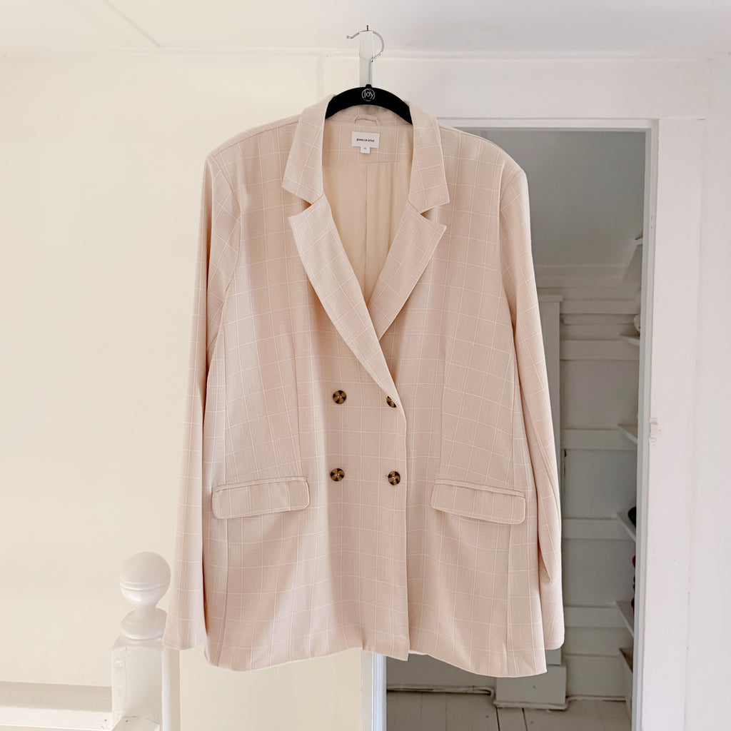 Song of Style Kroy Double Breasted Blazer in Beige Check NWT Size XL