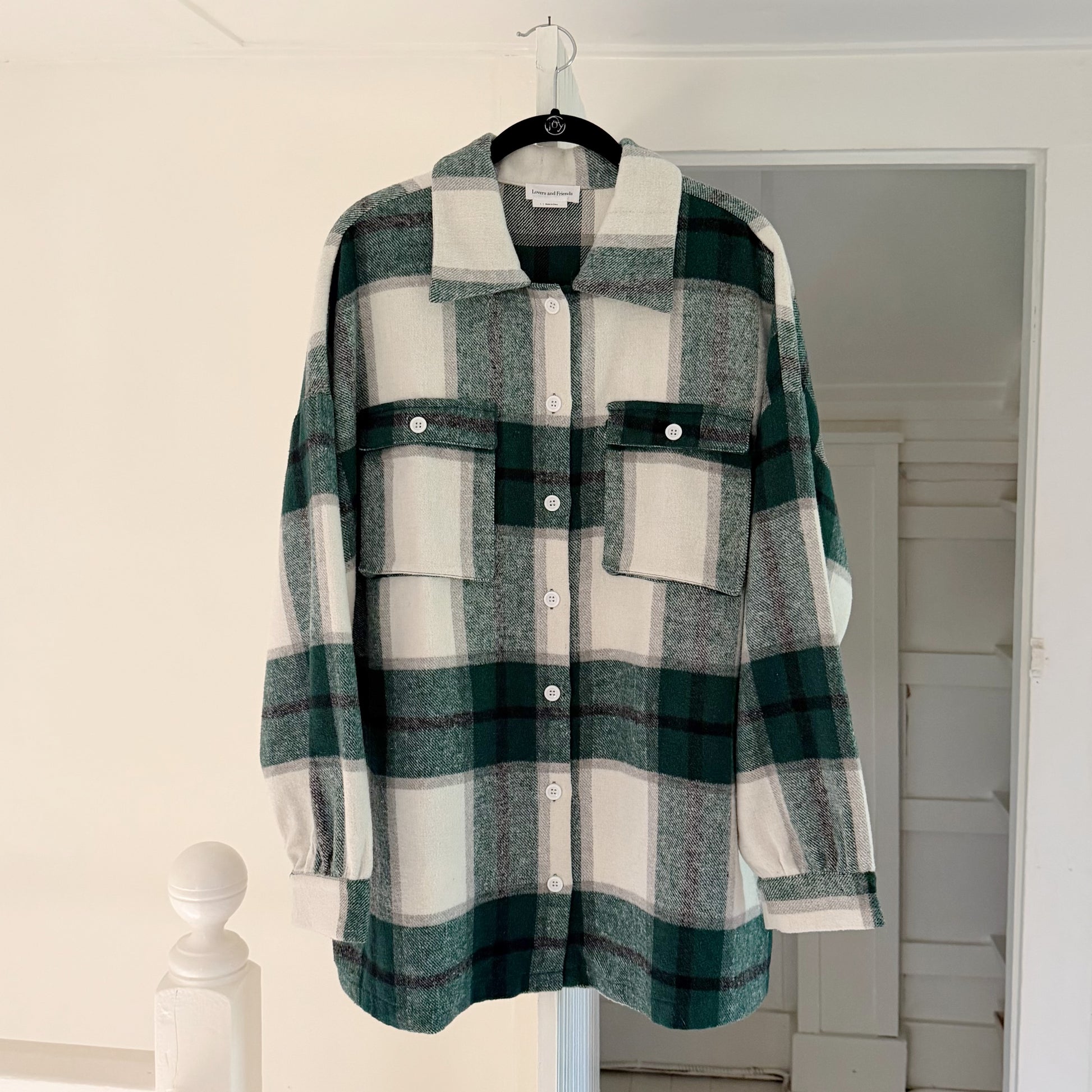 Lovers + Friends Kaianna Plaid Flannel Shacket in Green Multi Size L