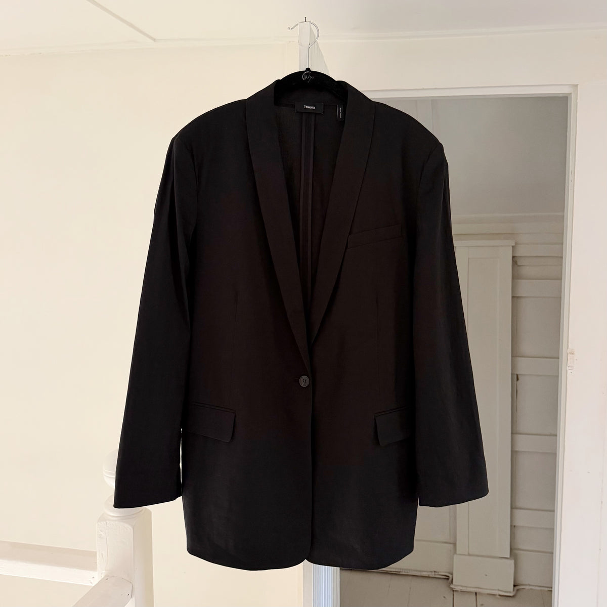 Theory Rolled Sleeve Shawl Collar Blazer in Black Good Linen Size 16